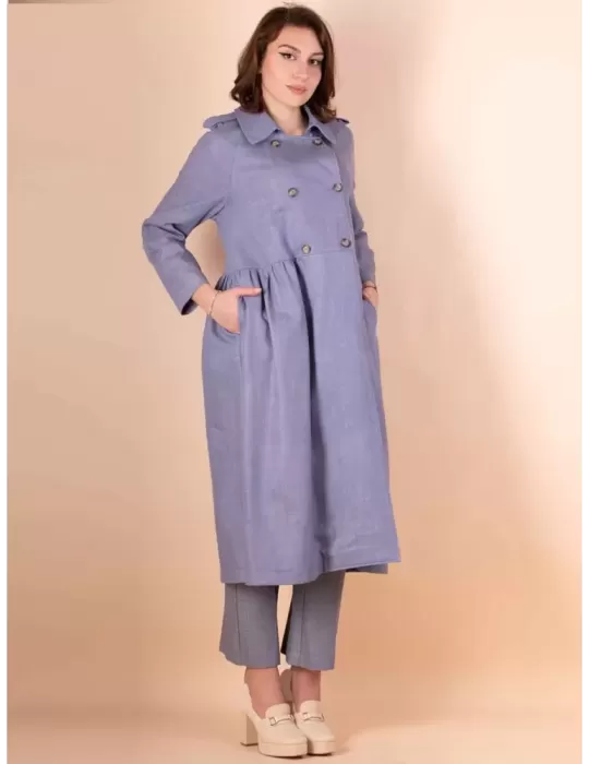 Maesta Milano light blue denim cotton long duster jacket