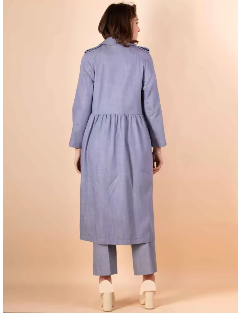 Maesta Milano light blue denim cotton long duster jacket