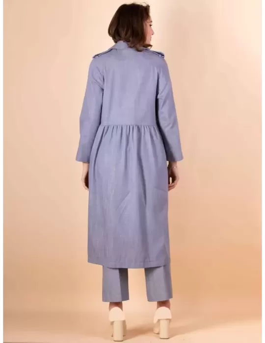 Maesta Milano light blue denim cotton long duster jacket