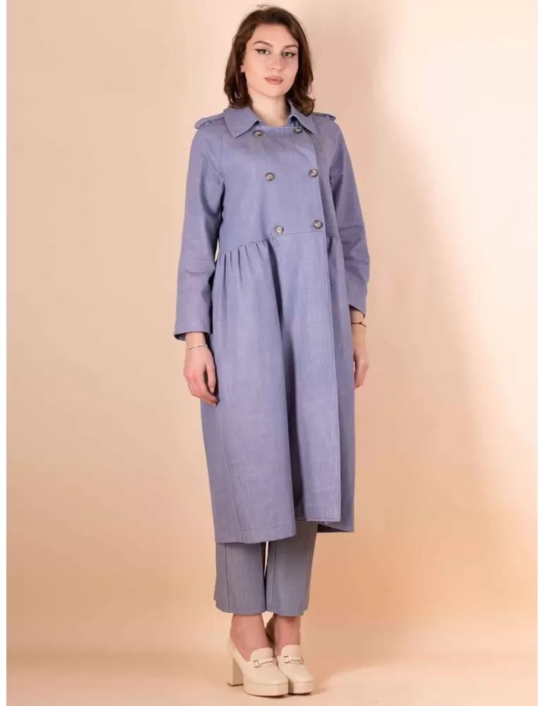 Maesta Milano 2023 | Giacca lunga sploverino in denim cotone celeste