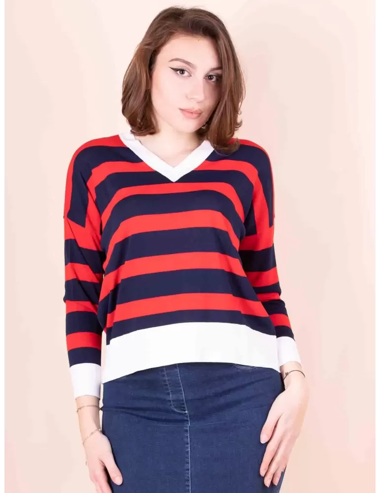 Volpato Italy red and blue striped pullover cotton sweater Volpato Italy red and blue striped pullover cotton sweater