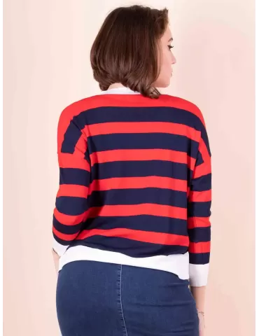 Volpato finest Italian knitwear | Red blue striped pullover spring sweater 2