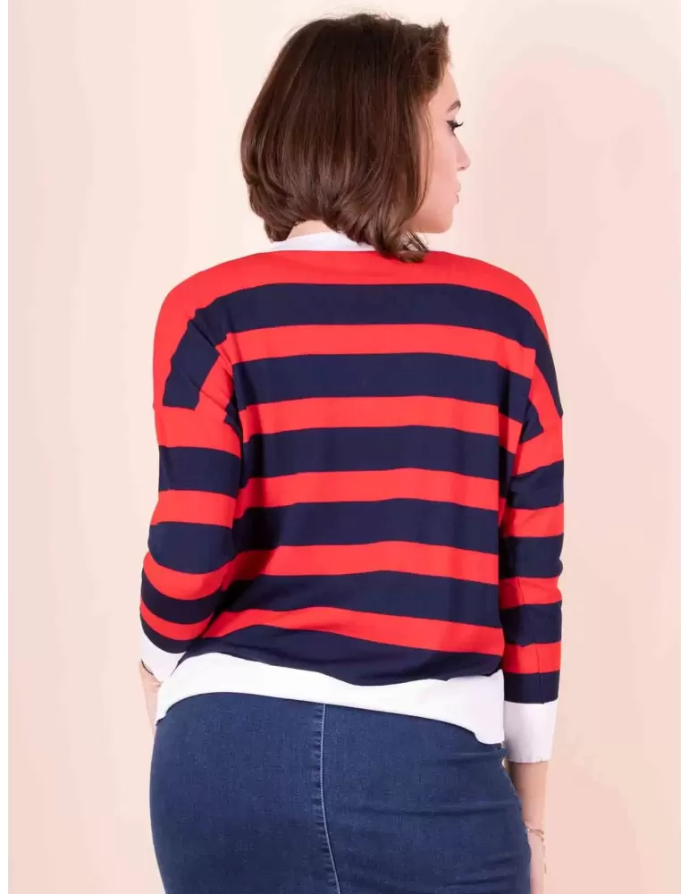 Volpato Italy red and blue striped pullover cotton sweater