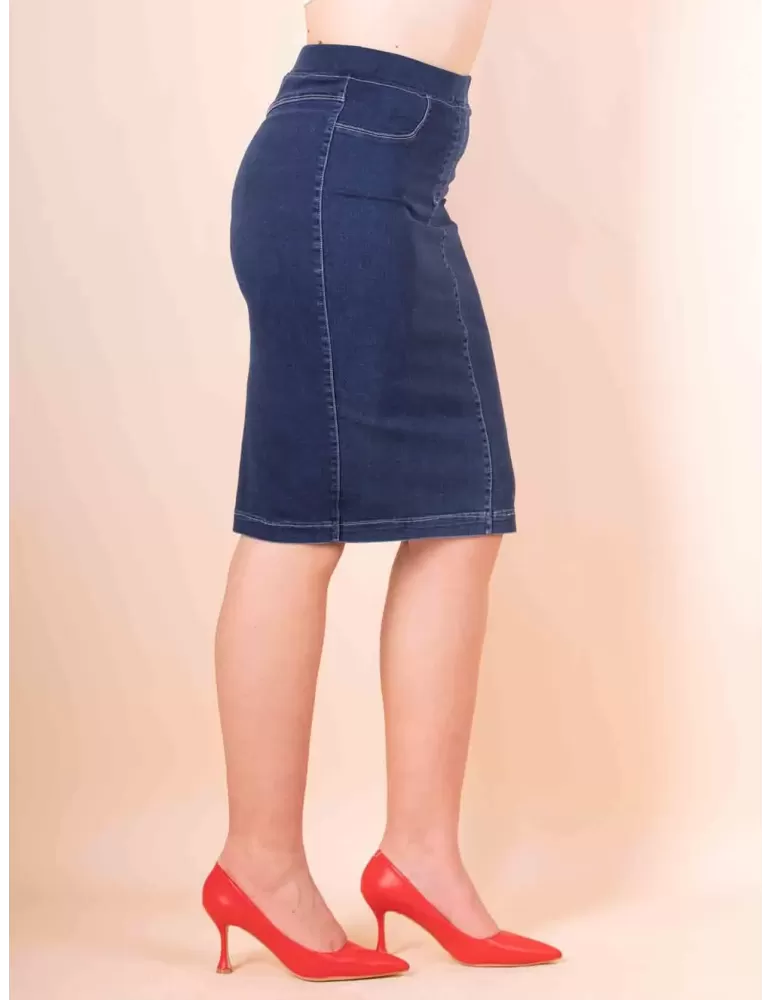 Gonna blu tubino di jeans con spacco dietro | Francesca Mercuriali