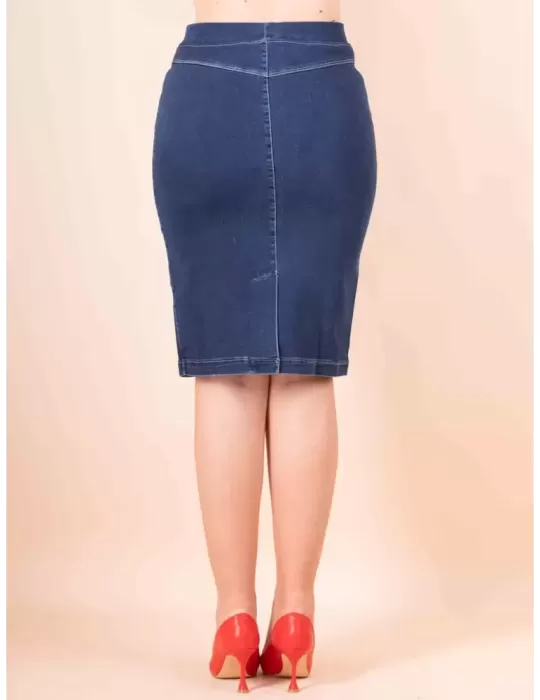 Blue denim wrapping pencil skirt | Buy plus size Italian fashion