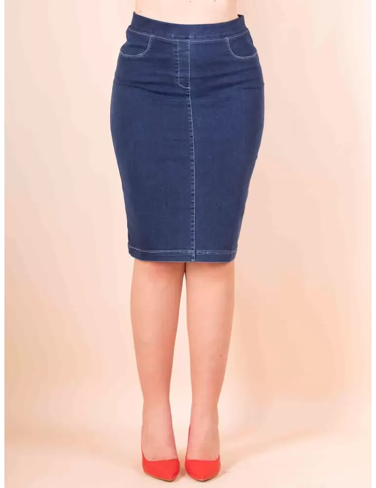 Blue denim wrapping pencil skirt | Buy plus size Italian fashion Blue denim wrapping pencil skirt | Buy plus size Italian fashion