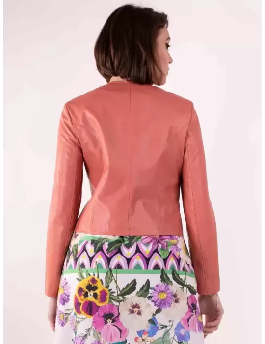 Giacca rosa salmone blazer con zip in eco pelle Rubamori fino alla 3XL