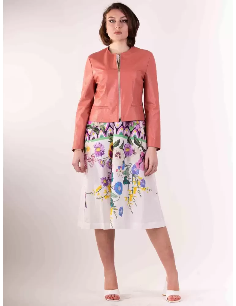 Rubamori Milano | Plus size pink faux leather roundneck jacket