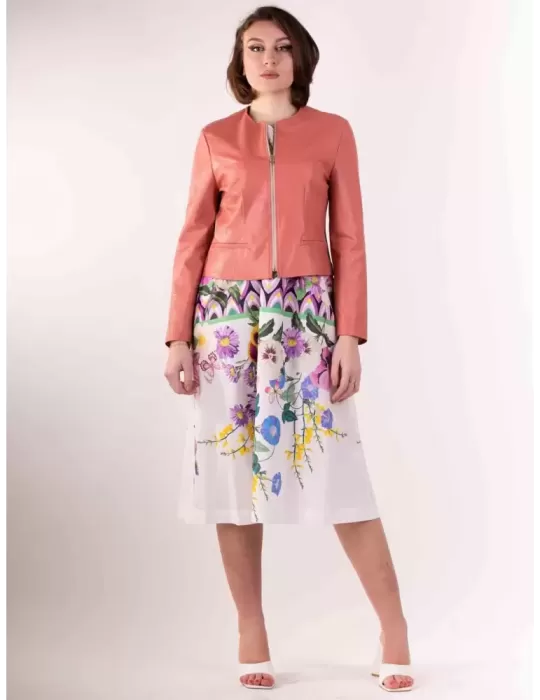 Giacca rosa salmone blazer con zip in eco pelle Rubamori fino alla 3XL