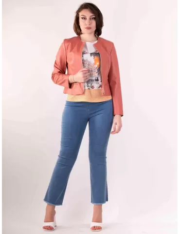 Rubamori Plus size black faux leather roundneck jacket 2