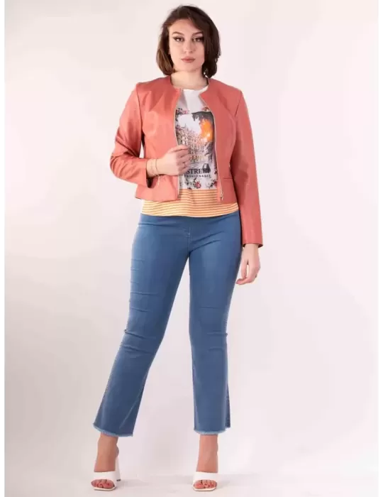 Giacca rosa salmone blazer con zip in eco pelle Rubamori fino alla 3XL
