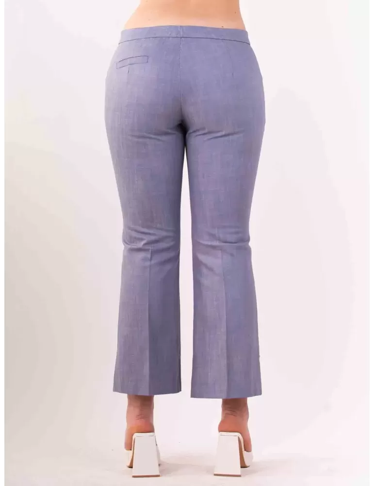 Maesta Milano | Pantaloni a zampa cotone denim celeste con spolverino