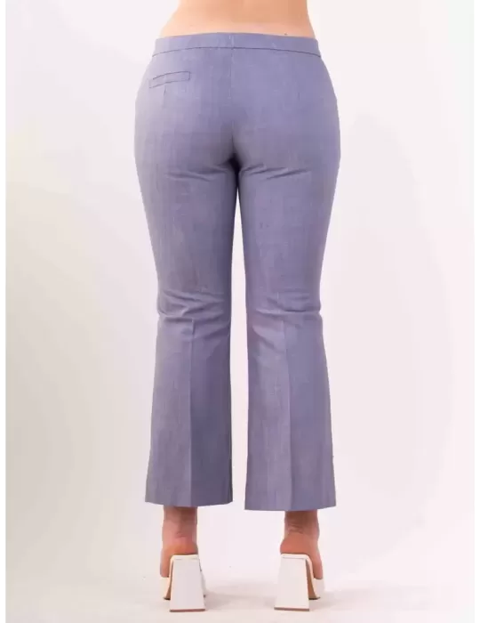 Maesta Milano | Pantaloni a zampa cotone denim celeste con spolverino