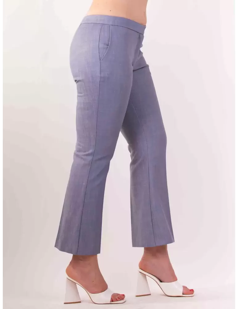 Maesta Milano | Pantaloni a zampa cotone denim celeste con spolverino