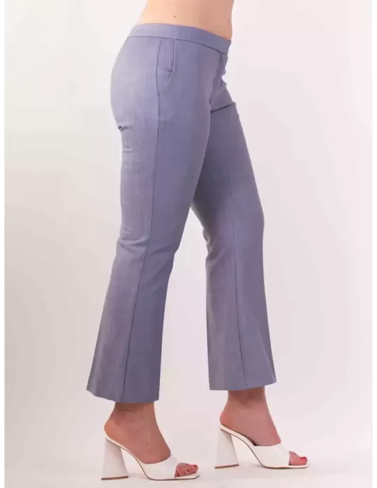 Maesta Milano | Pantaloni a zampa cotone denim celeste con spolverino