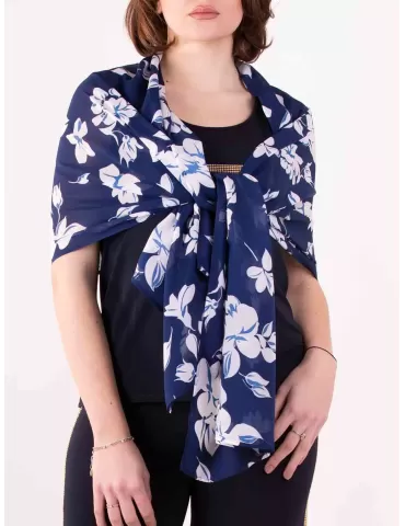 Francesca Mercuriali 2023 | Sciarpa blu chiffon fantasia fiori bianchi 2