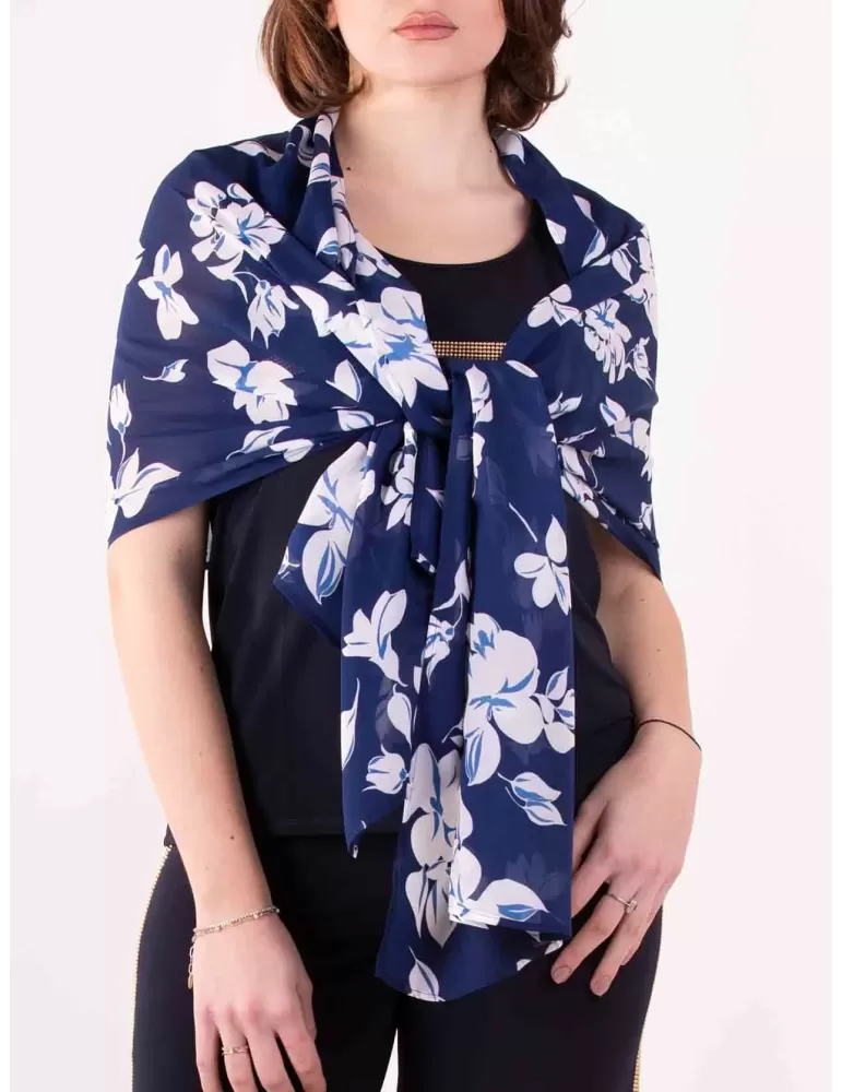 Francesca Mercuriali | Blue and white flowers printed silk scarf shawl