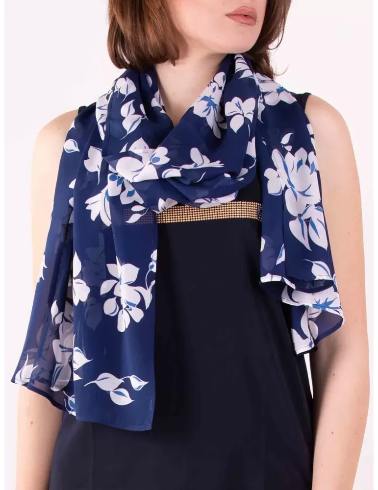 Francesca Mercuriali | Blue and white flowers printed silk scarf shawl Francesca Mercuriali | Blue and white flowers printed silk scarf shawl