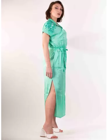 Fuego Woman green open long polo dress with belt 2