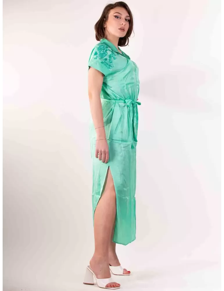 Fuego Woman green open long polo dress with belt