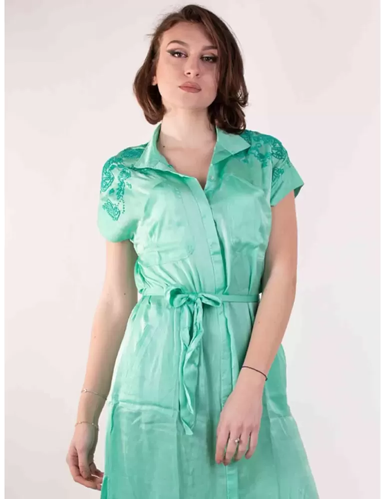 Fuego Woman online | Abito lungo verde aperto con ricami fino alla 54