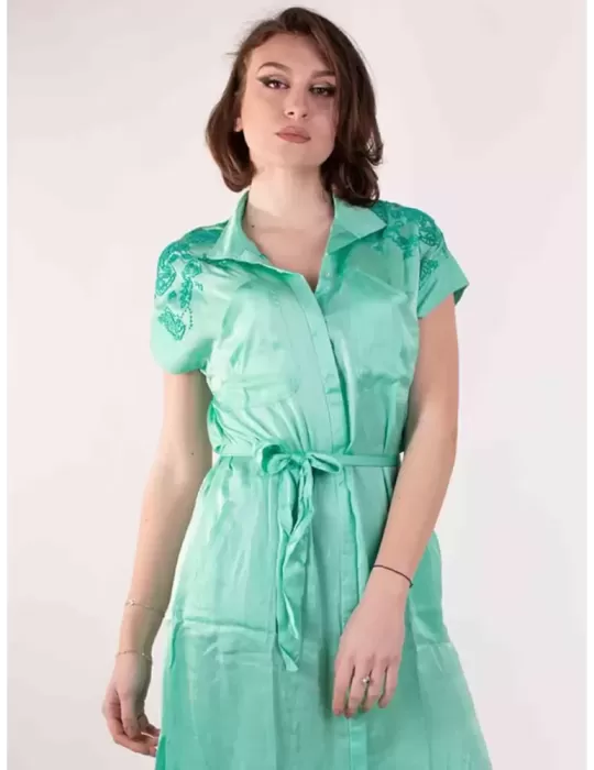 Fuego Woman online | Abito lungo verde aperto con ricami fino alla 54