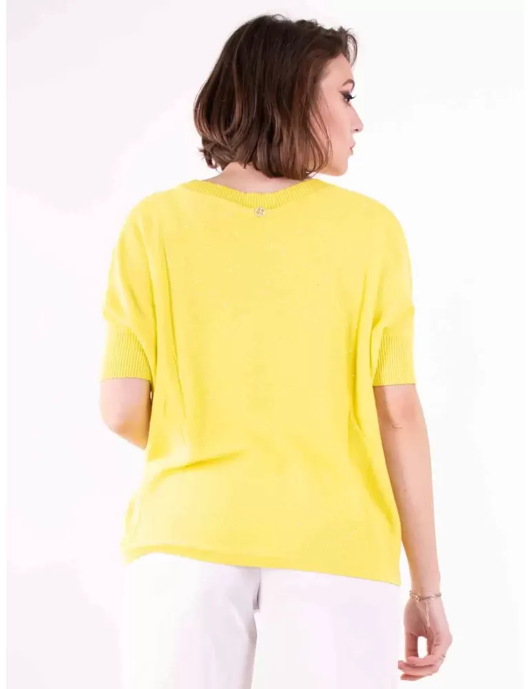 Fuego Woman knitwear| Lime yellow cotton sweater pullover with sequins