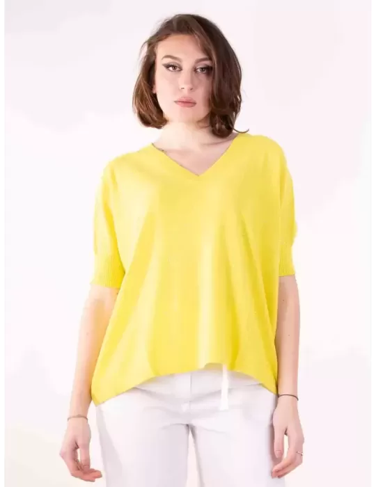 Fuego Woman knitwear| Lime yellow cotton sweater pullover with sequins Fuego Woman knitwear| Lime yellow cotton sweater pullover with sequins