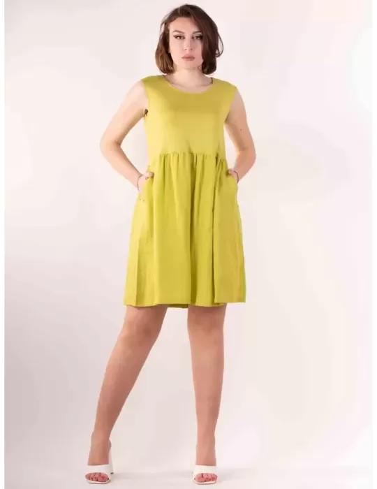 Rubamori plus size and pregnant acid green linen sundress Rubamori plus size and pregnant acid green linen sundress