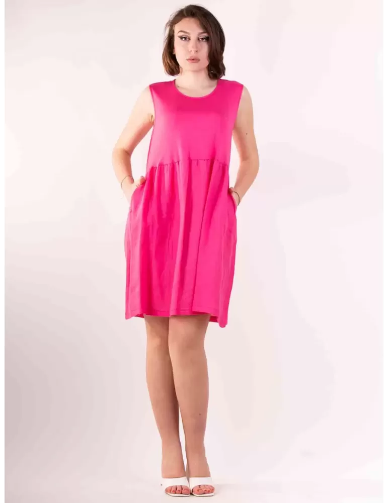 Abito prendisole fucsia con gonna arricciata in lino | Rubamori online Abito prendisole fucsia con gonna arricciata in lino | Rubamori online