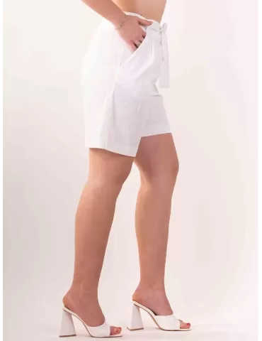 Rubamori Italy | White cotton folded bermuda shorts with belt 2
