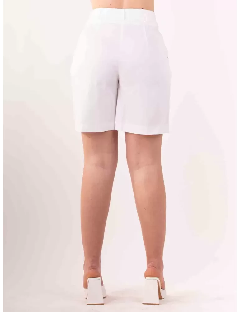 Rubamori Italy white cotton folded bermuda shorts with belt
