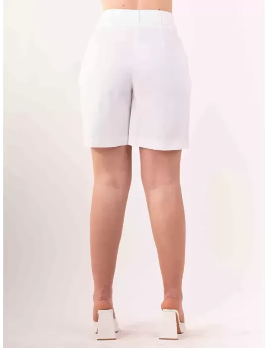 Rubamori Italy | White cotton folded bermuda shorts with belt