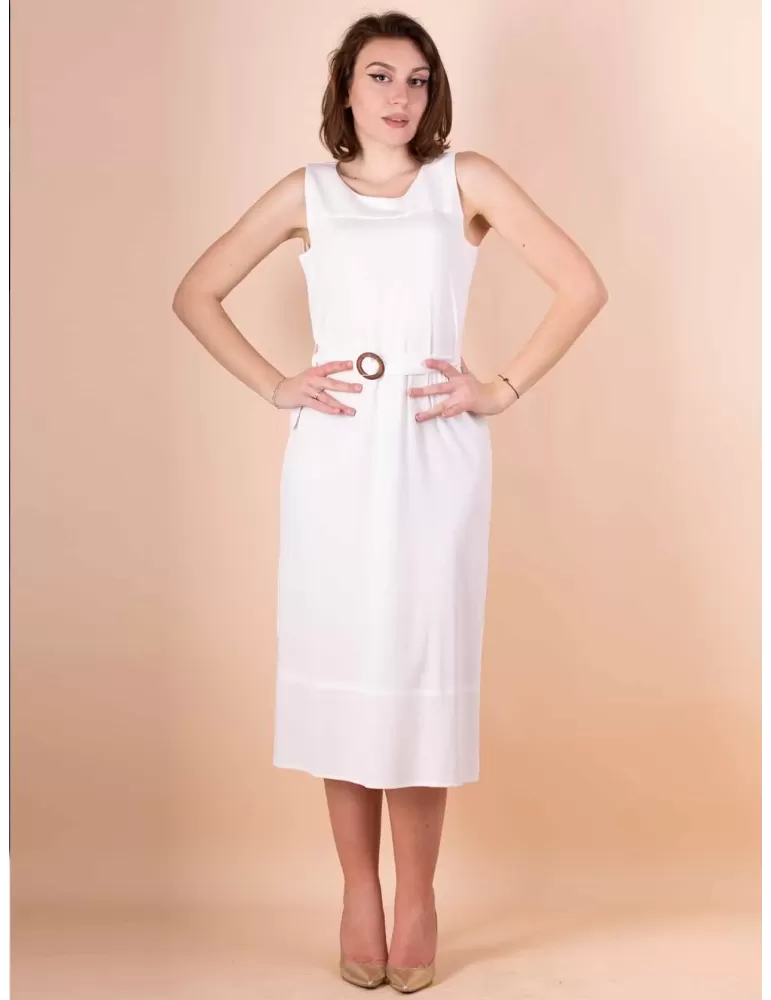 Paz Torras white long sundress with belt and splits