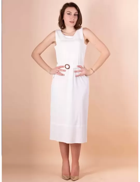 Paz Torras maxi tank top white sundress with belt and splits Plus size