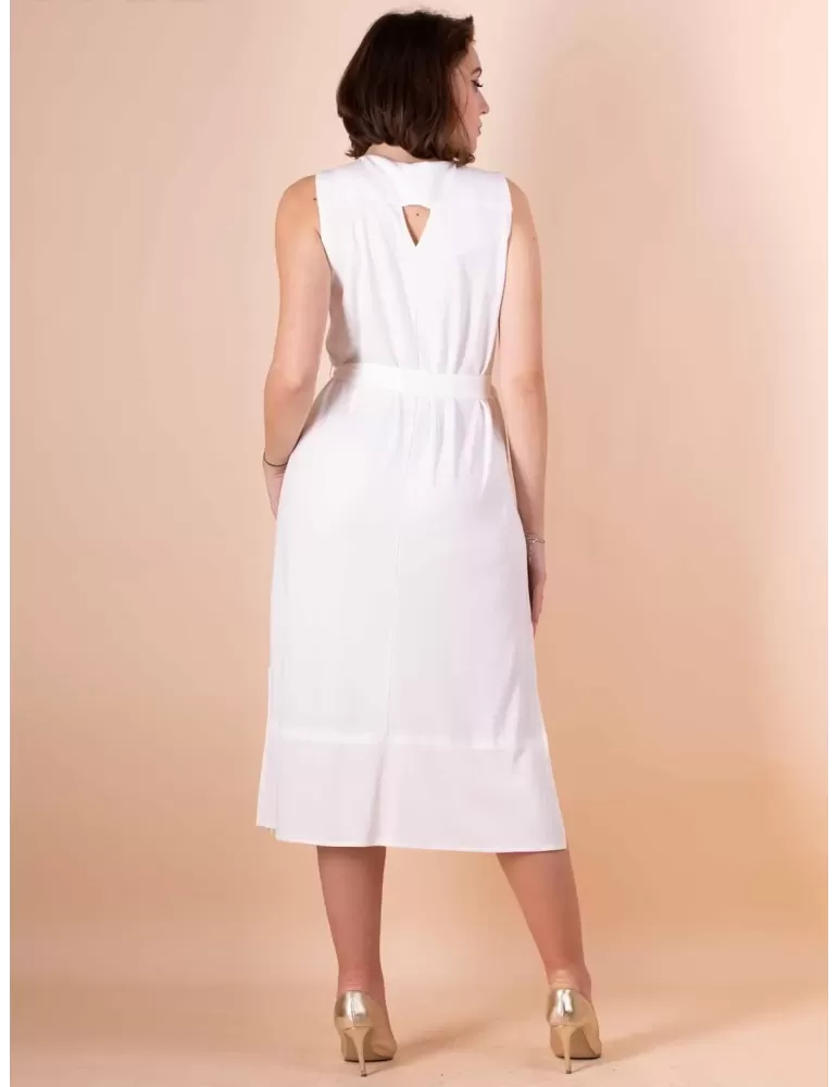 Paz Torras white long sundress with belt and splits