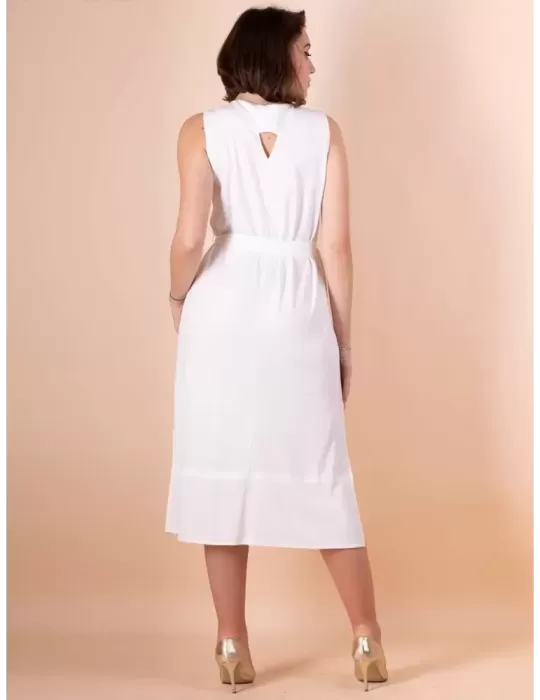 Paz Torras maxi tank top white sundress with belt and splits Plus size