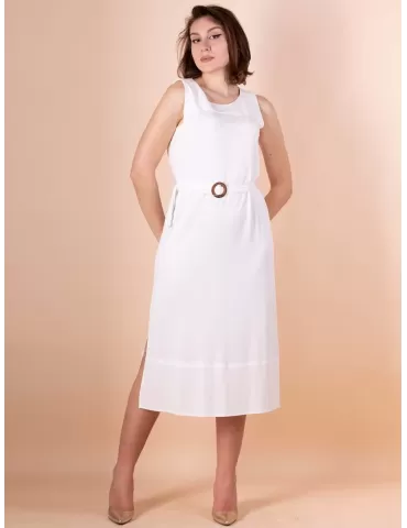Paz Torras white long sundress with belt and splits