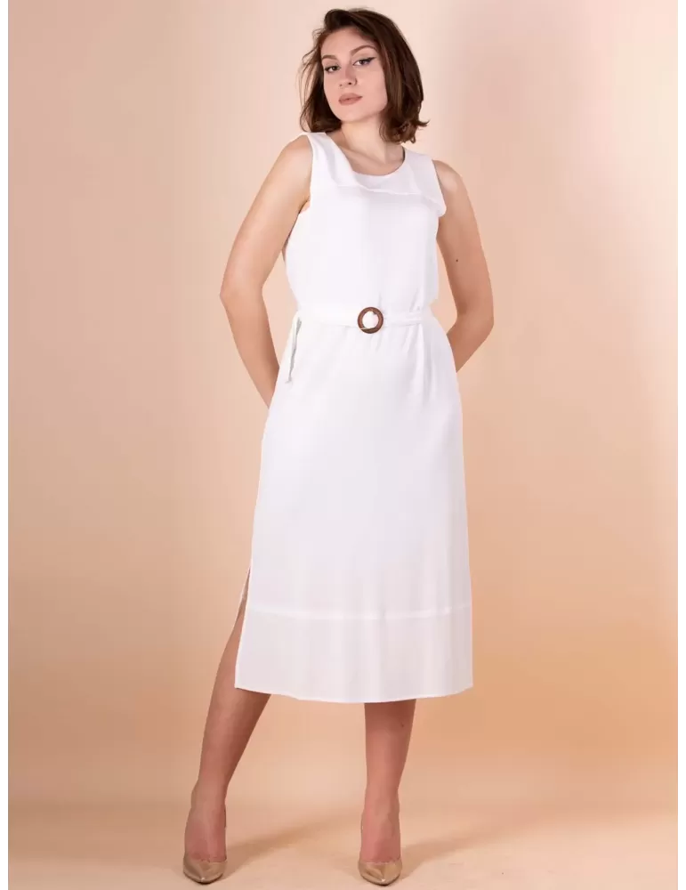 Paz Torras white long sundress with belt and splits