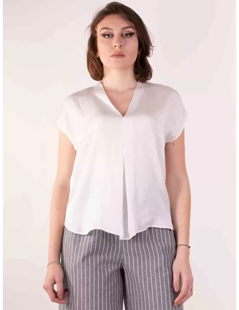 Paz Torras online | Camicia blusa bianca di raso con piega fino tg 52 Paz Torras online | Camicia blusa bianca di raso con piega fino tg 52