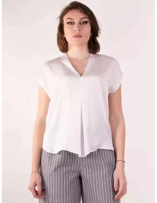Paz Torras white silk blouse top shirt front folded Paz Torras white silk blouse top shirt front folded