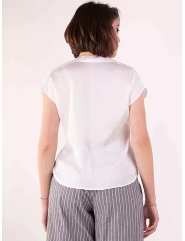 Paz Torras white silk blouse top shirt front folded plus size available 2