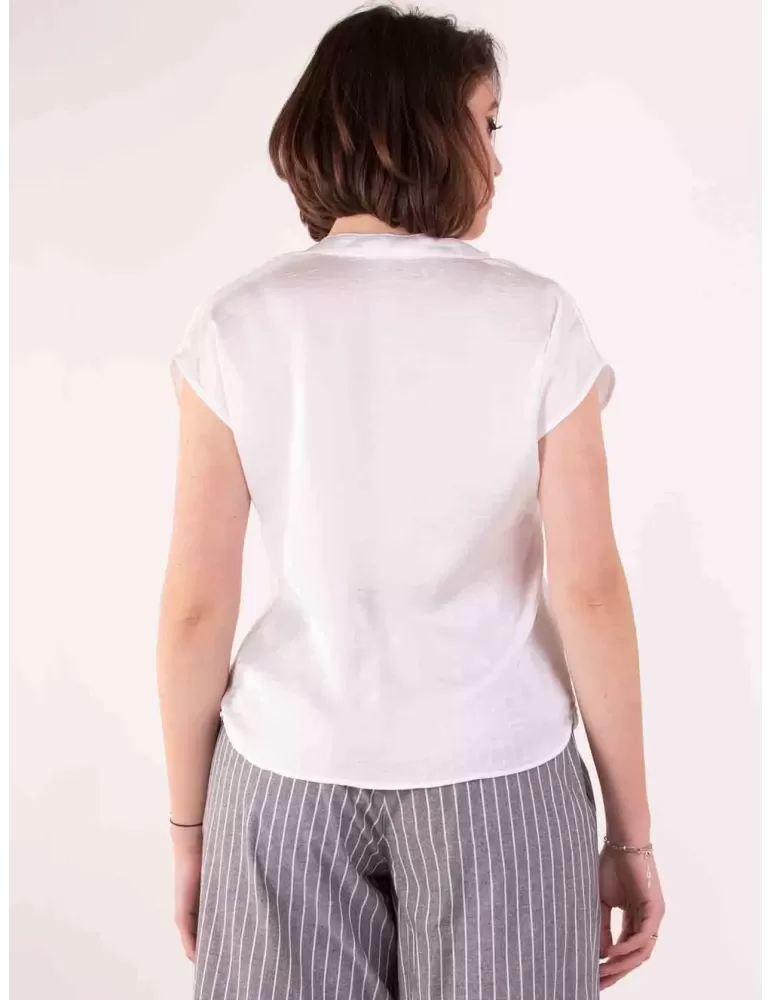 Paz Torras white silk blouse top shirt front folded plus size available