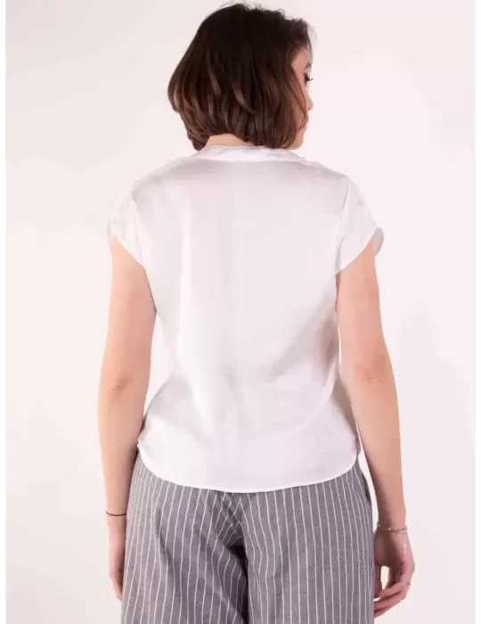 Paz Torras white silk blouse top shirt front folded