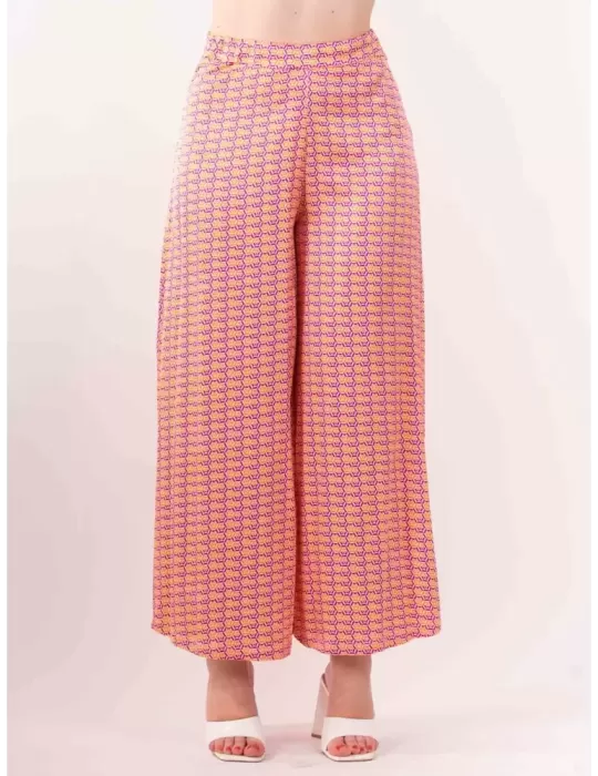 Frida Madè fuchsia and orange printed silk wide trousers Frida Madè fuchsia and orange printed silk wide trousers