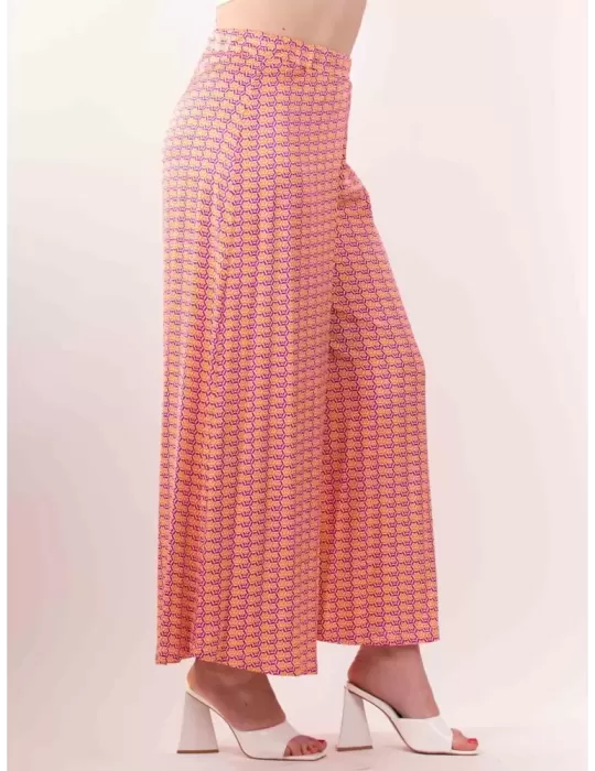 Frida Madè fuchsia and orange printed silk wide trousers