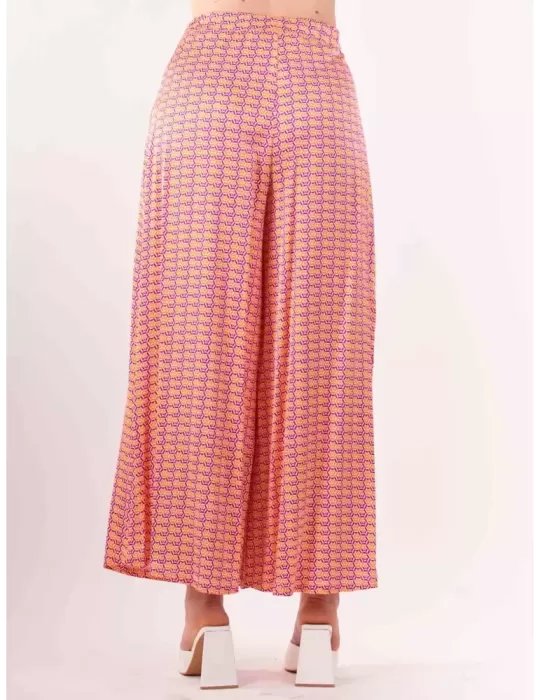 Frida Madè fuchsia and orange printed silk wide trousers