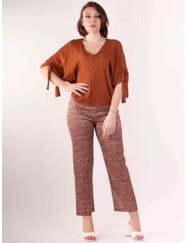 Frida Madè online | Pantaloni palazzo raso di seta sul marrone 2