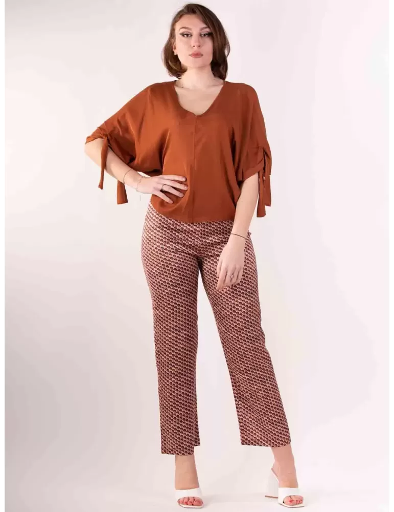 Frida Madè online | Pantaloni palazzo raso di seta sul marrone