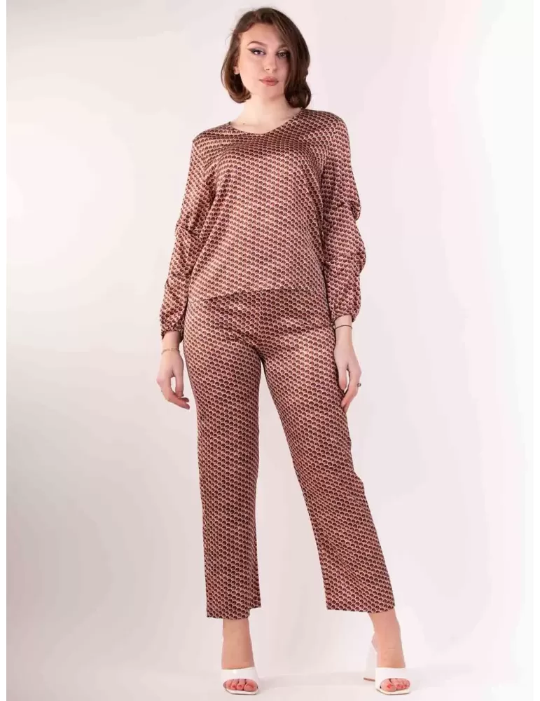 Frida Madè brown micro printed silk pull-on cigarette trousers